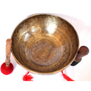 28 Cm Inside Mantras Symbol Carved Himalayan Singing Bowl